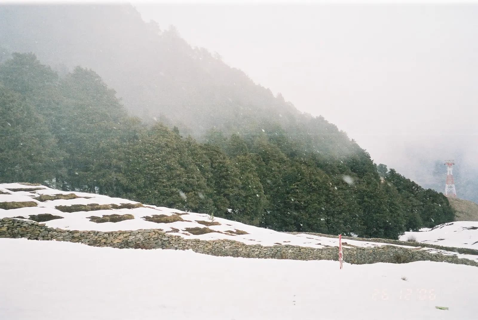 Open snow slopes above the treeline at Auli, Uttarakhand