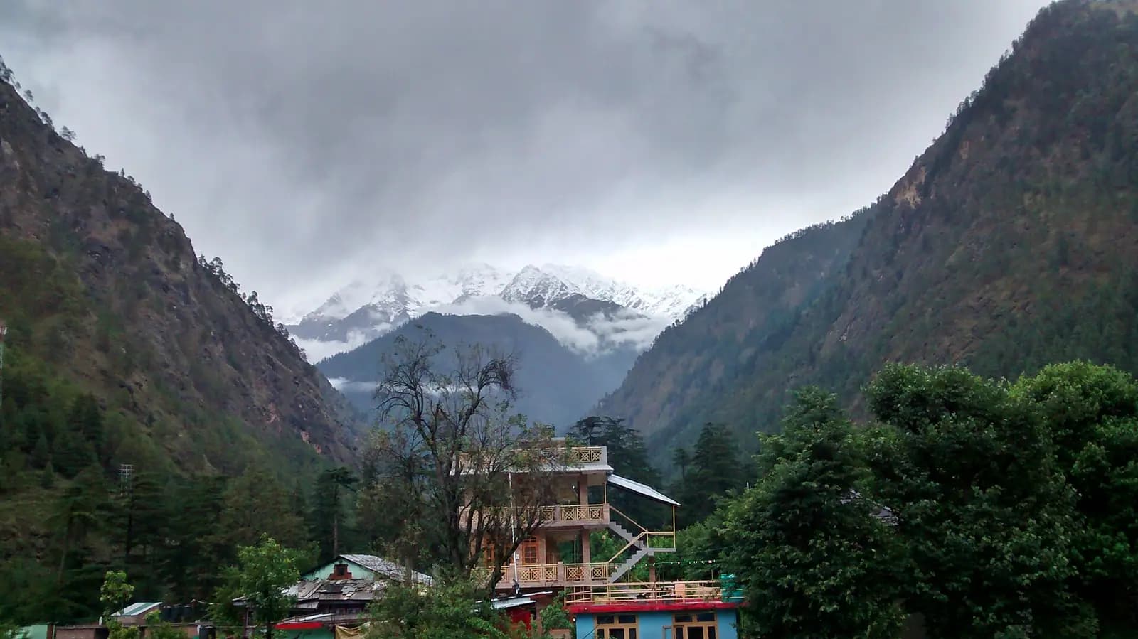 View of snow capped Shivalik ranges from Kasol, Himachal Pradesh