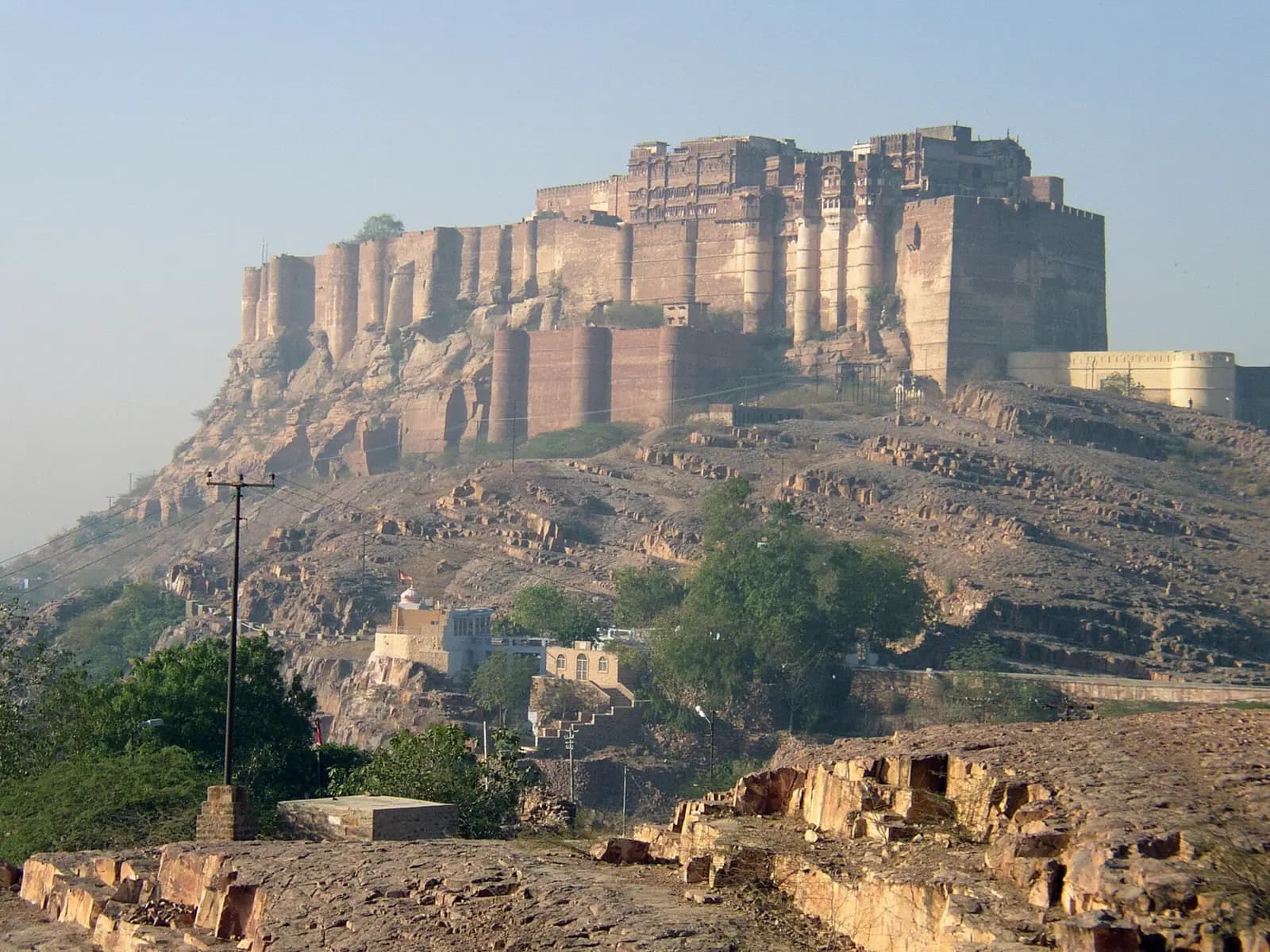 Mehrangarh Fort rising on its rock escarpment above Jodhpur, Rajasthan