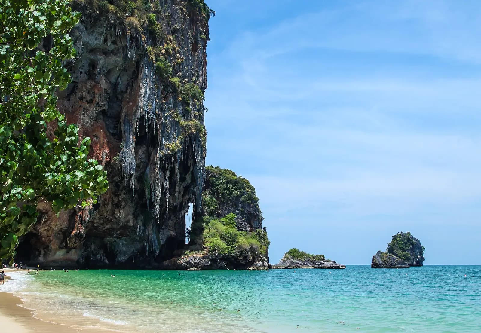 Limestone karst walls above the sand at Railay beach, Krabi, Thailand