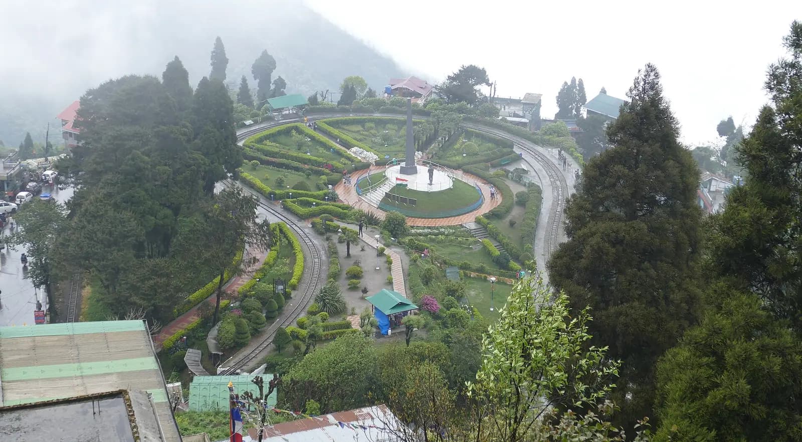 The spiral track and memorial at Batasia Loop near Darjeeling, West Bengal