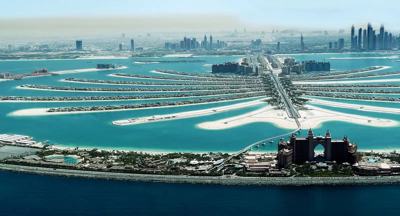 The frond-shaped island of Palm Jumeirah in Dubai, United Arab Emirates