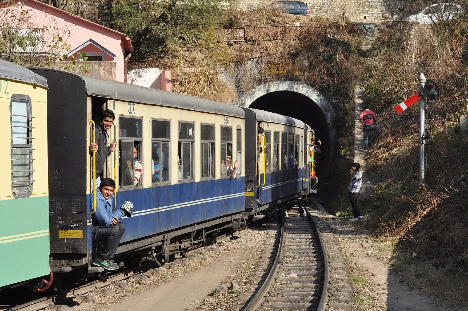 The narrow-gauge Kalka–Shimla toy train at Solan station, Himachal Pradesh