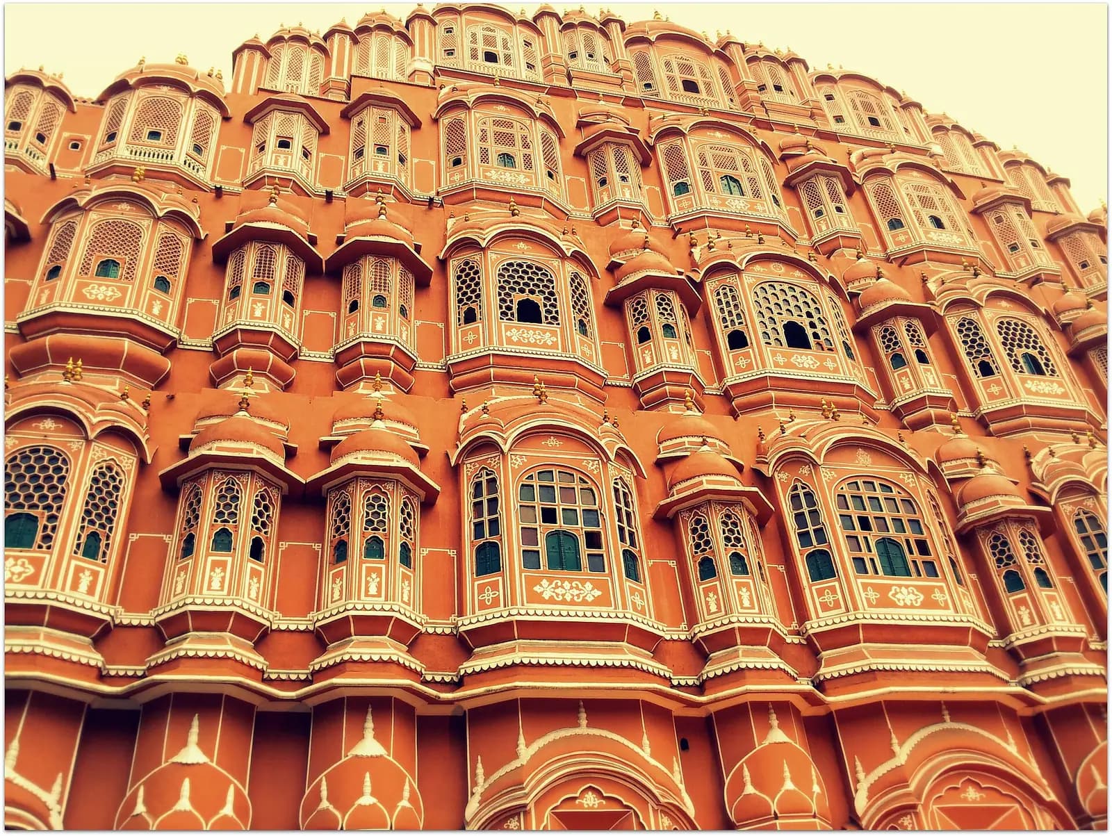 The honeycomb sandstone facade of Hawa Mahal in Jaipur, Rajasthan