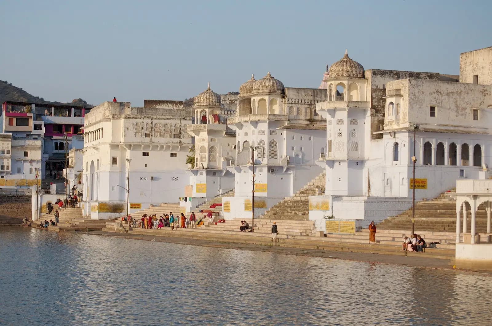 The bathing ghats and temples ringing Pushkar lake in Rajasthan