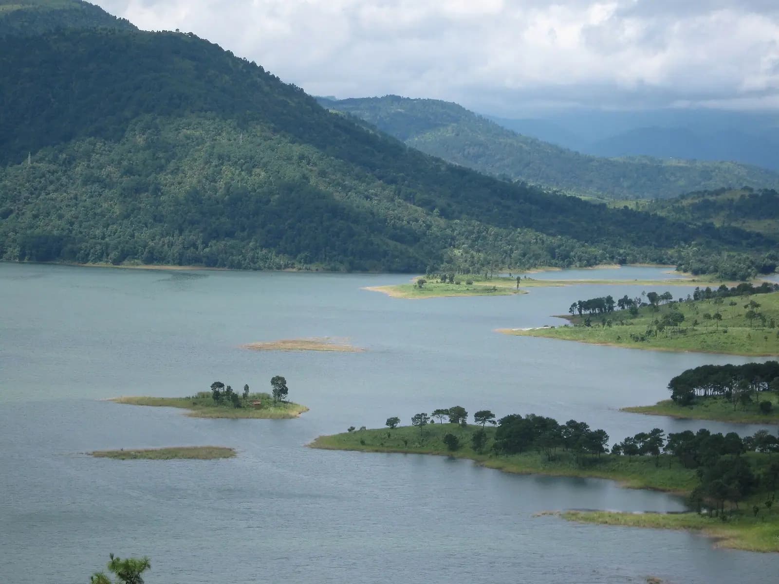 The island-scattered water of Umiam lake near Shillong, Meghalaya
