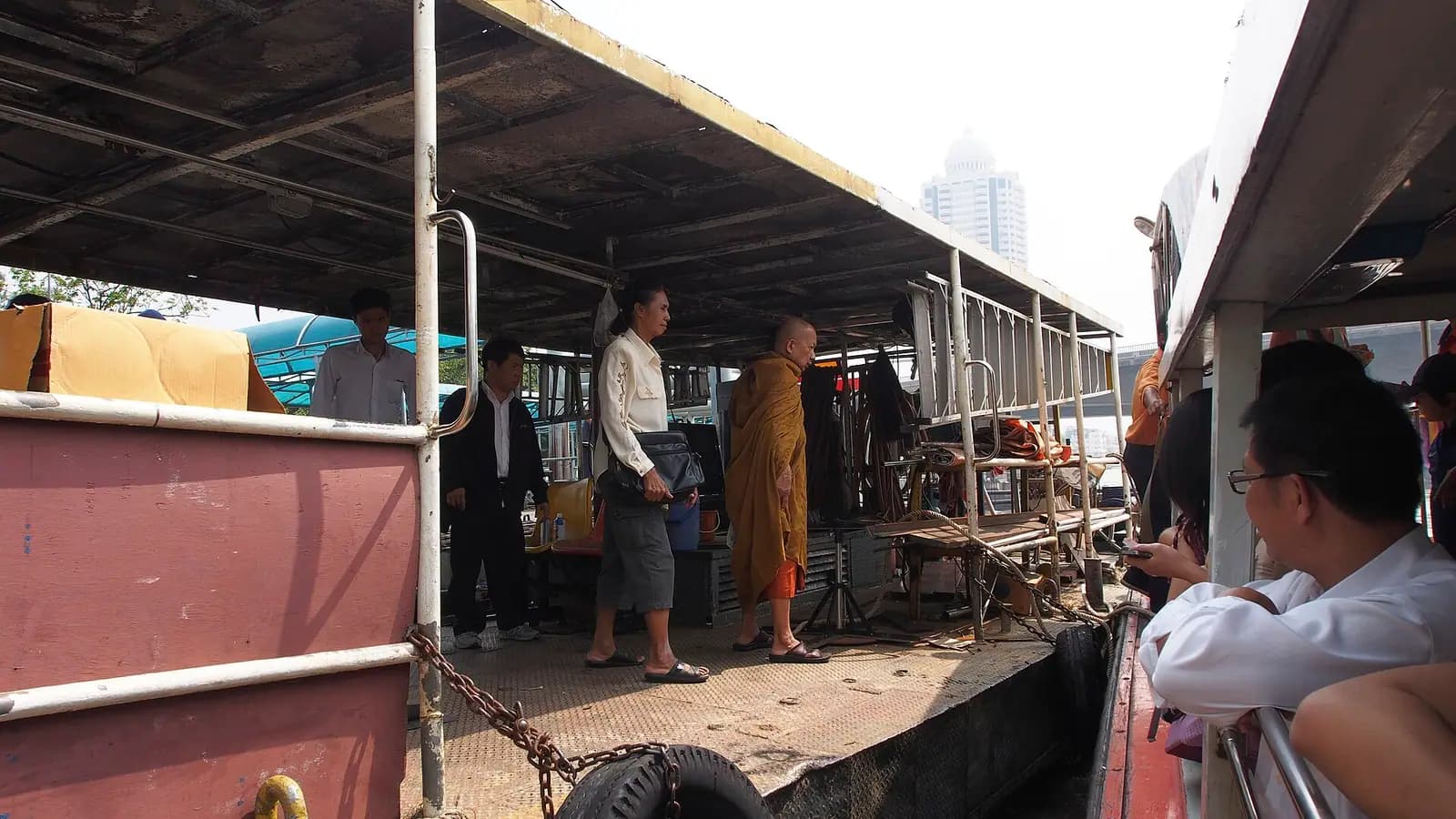 Long-tail boats on the Chao Phraya river through Bangkok, Thailand