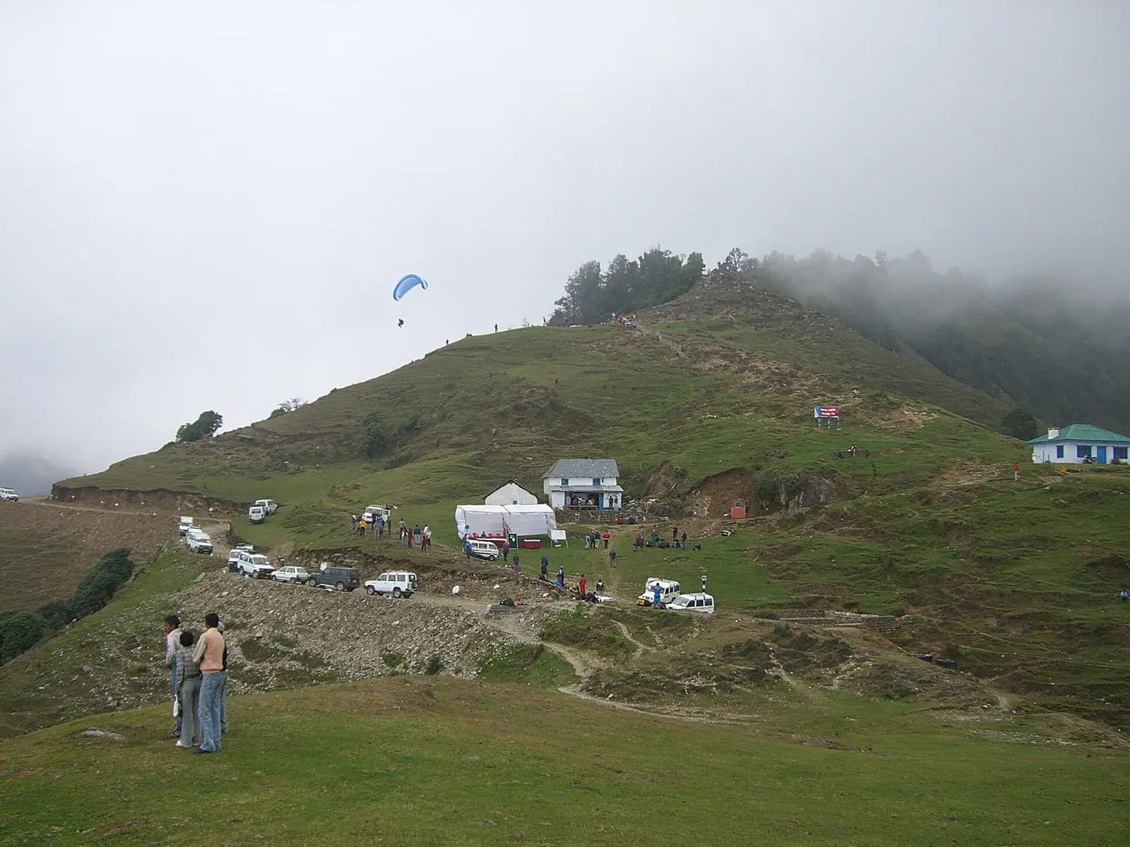 The grassy take-off ridge at Billing above the Kangra valley, Himachal Pradesh