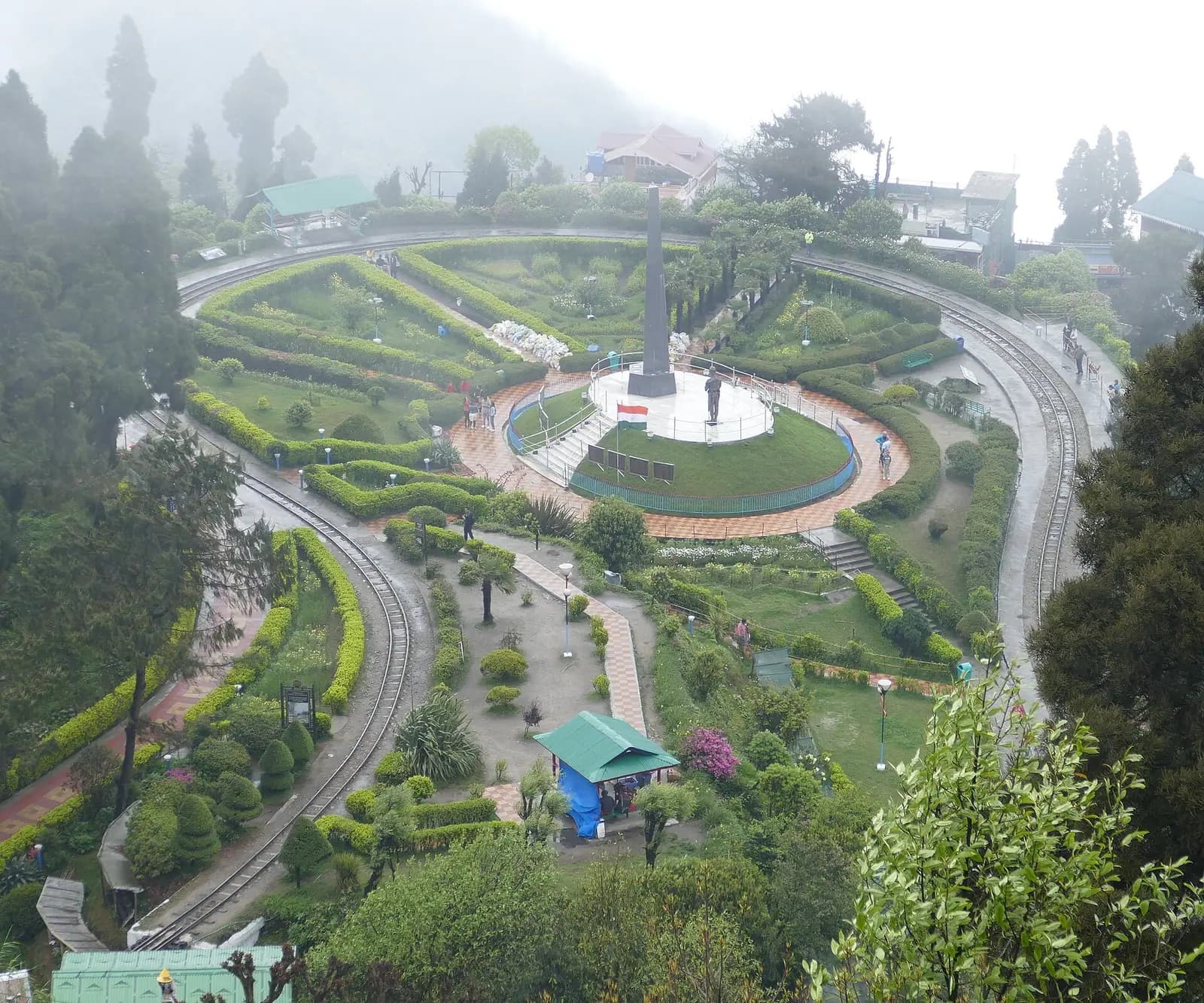 The spiral track and memorial at Batasia Loop near Darjeeling, West Bengal