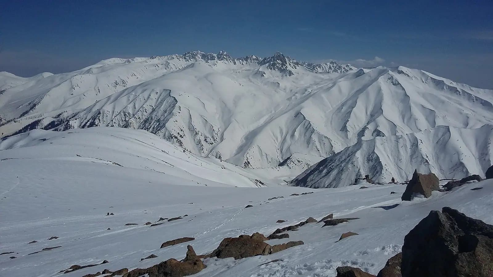 The bare snow ridge of Apharwat peak above Gulmarg, Kashmir