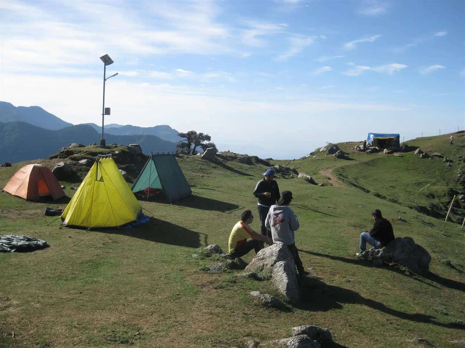 Tents pitched on the ridge at Triund above McLeod Ganj, Himachal Pradesh