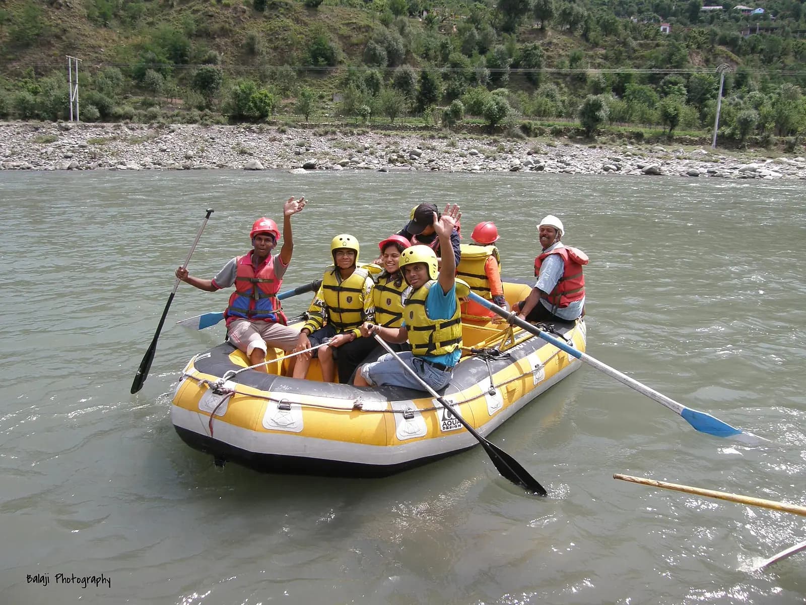 A raft on the Beas river in the Kullu valley, Himachal Pradesh