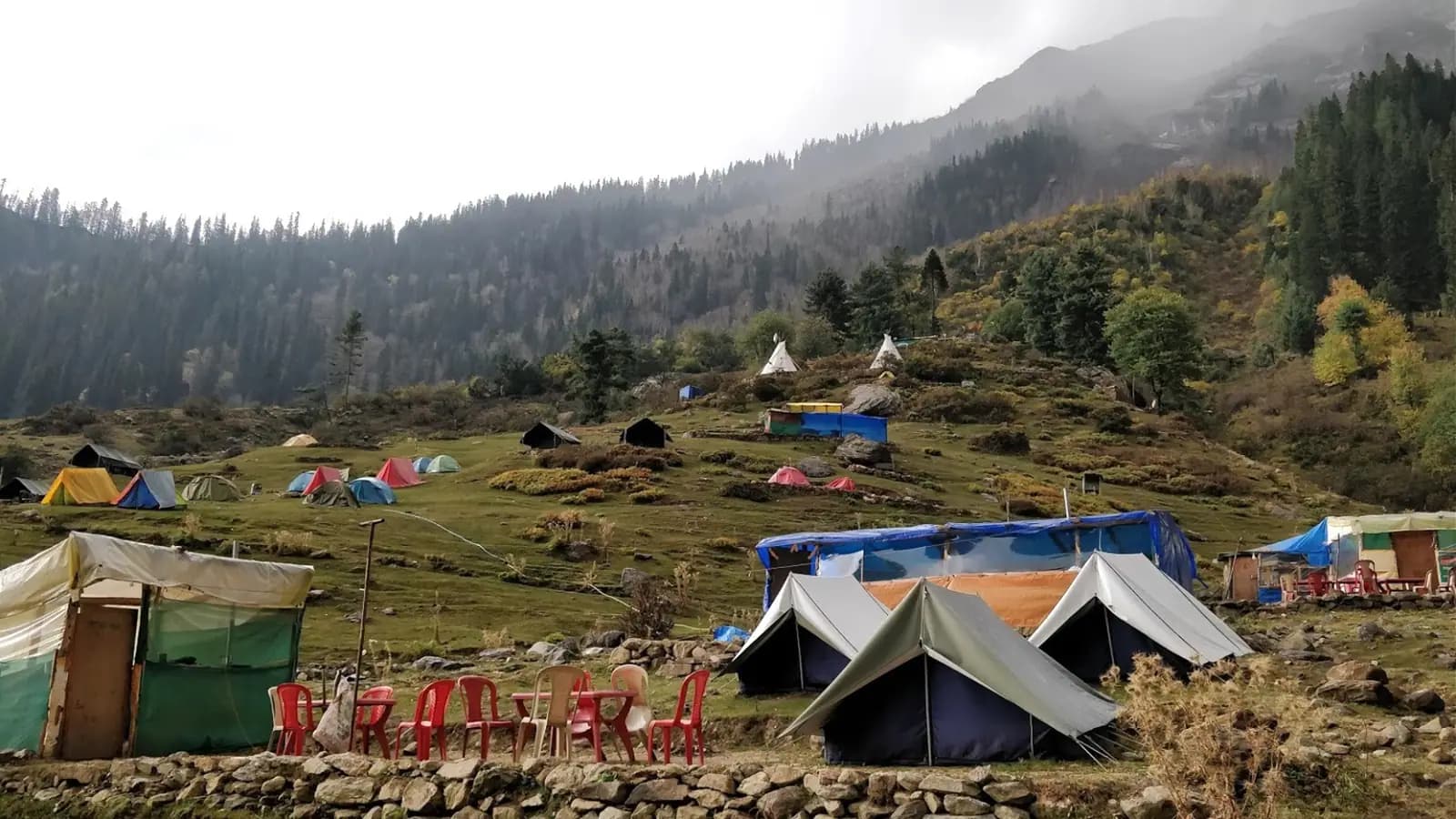 The high meadow at Kheerganga above the Parvati valley in Himachal Pradesh
