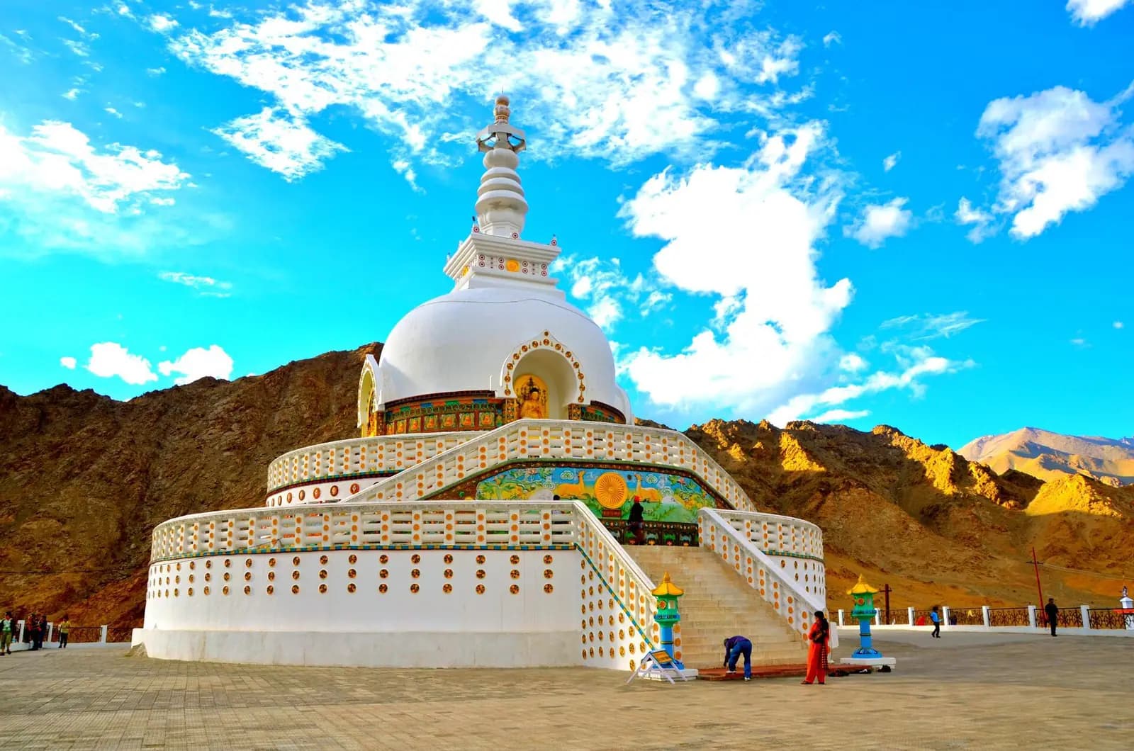 The white dome of Shanti Stupa on the ridge above Leh, Ladakh