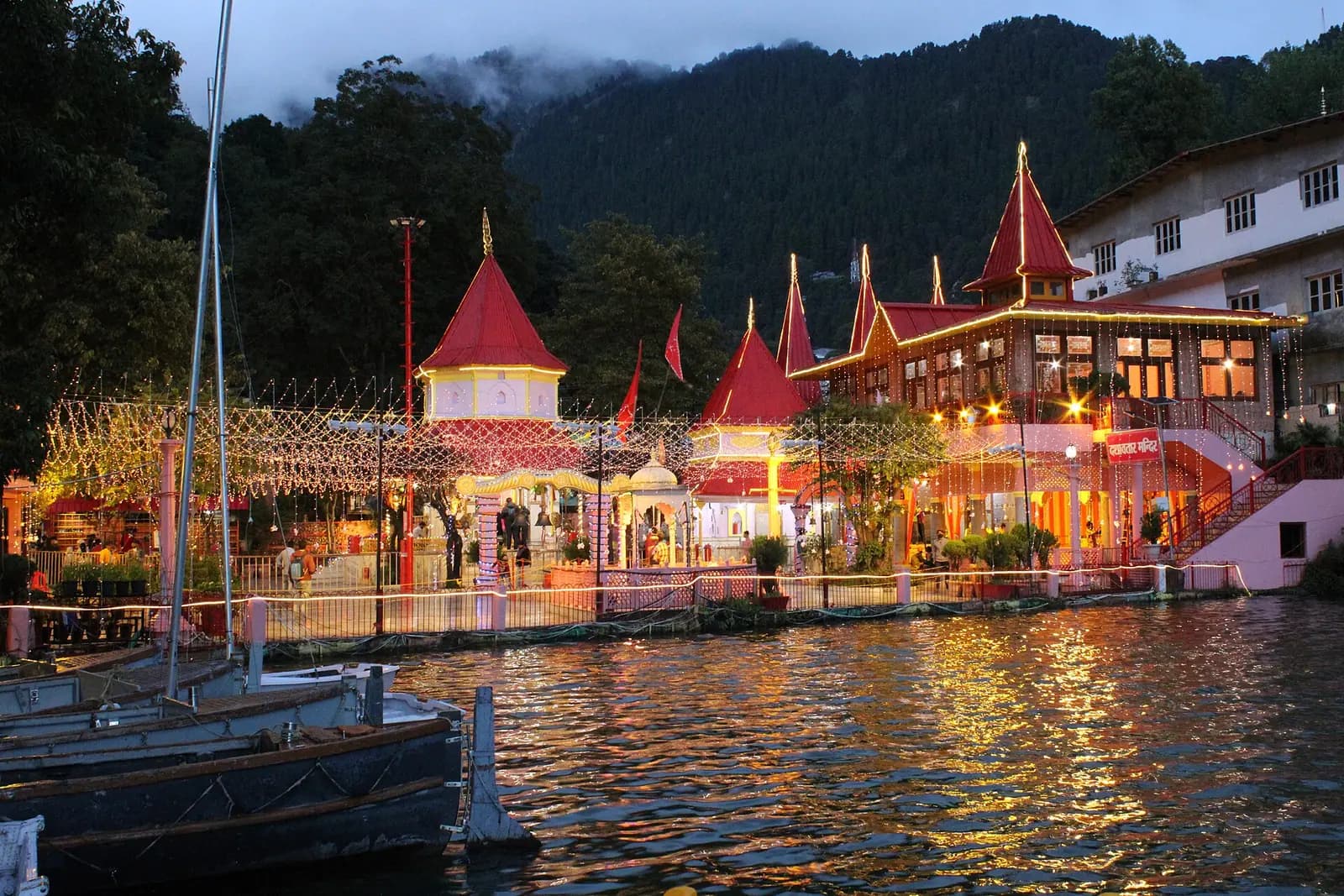 The Naina Devi temple beside the lake at Nainital, Uttarakhand