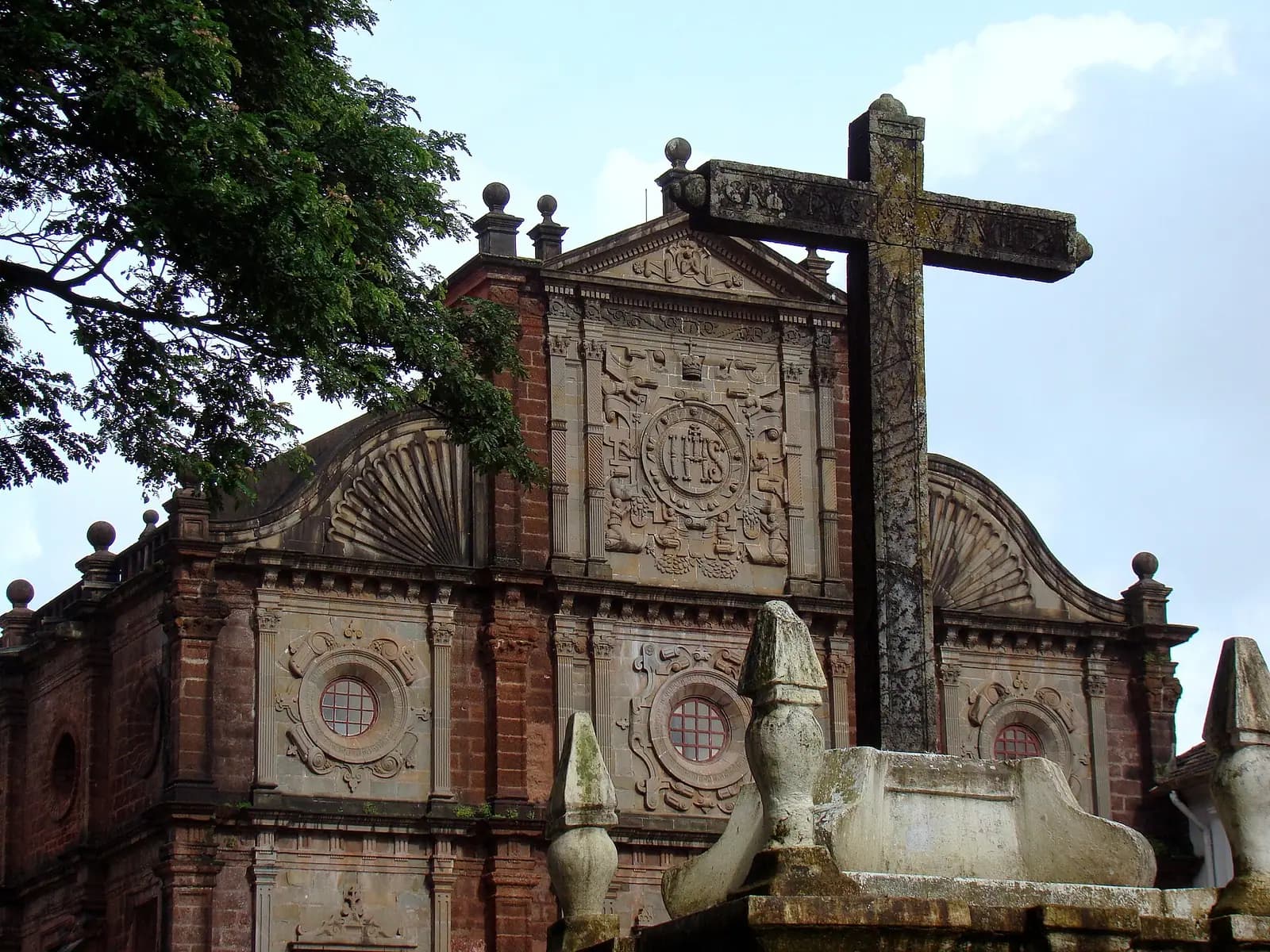 The laterite facade of the Basilica of Bom Jesus at Old Goa
