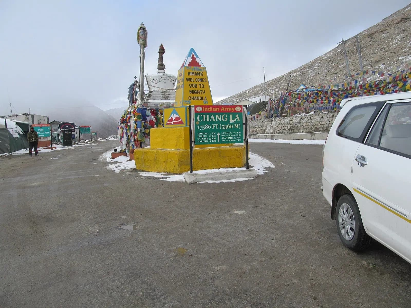 Prayer flags at Chang La pass on the road to Pangong Tso, Ladakh