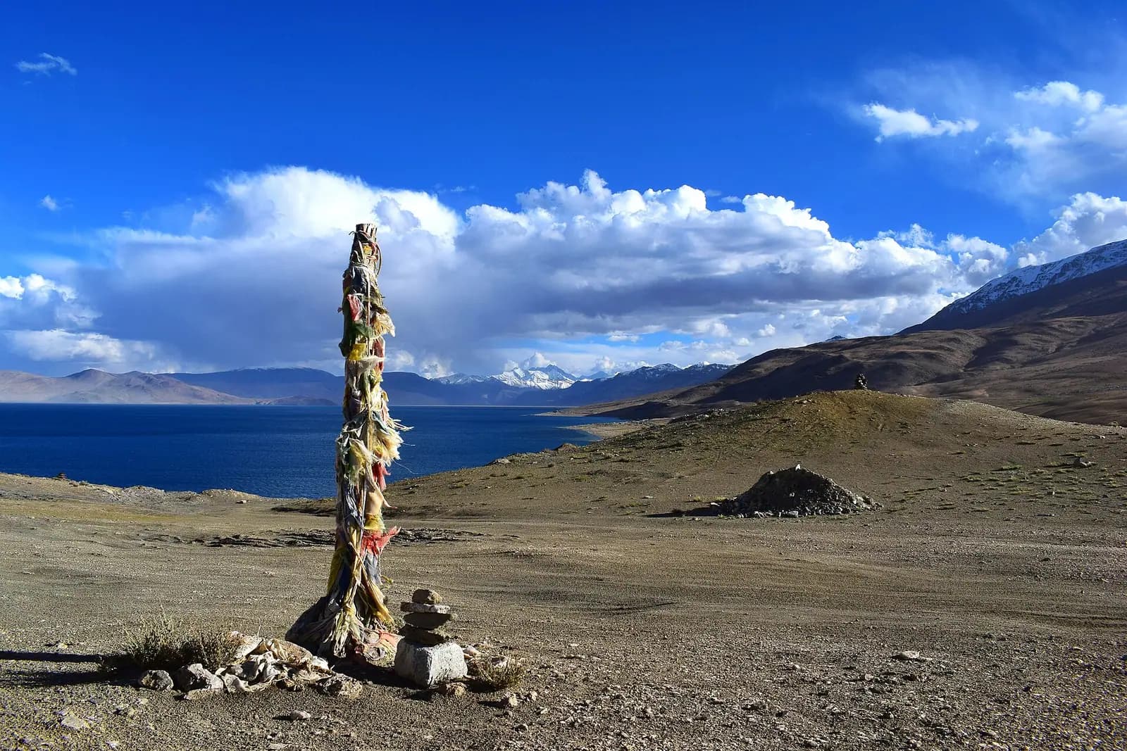 Tso Moriri lake on the high Changthang plateau of Ladakh