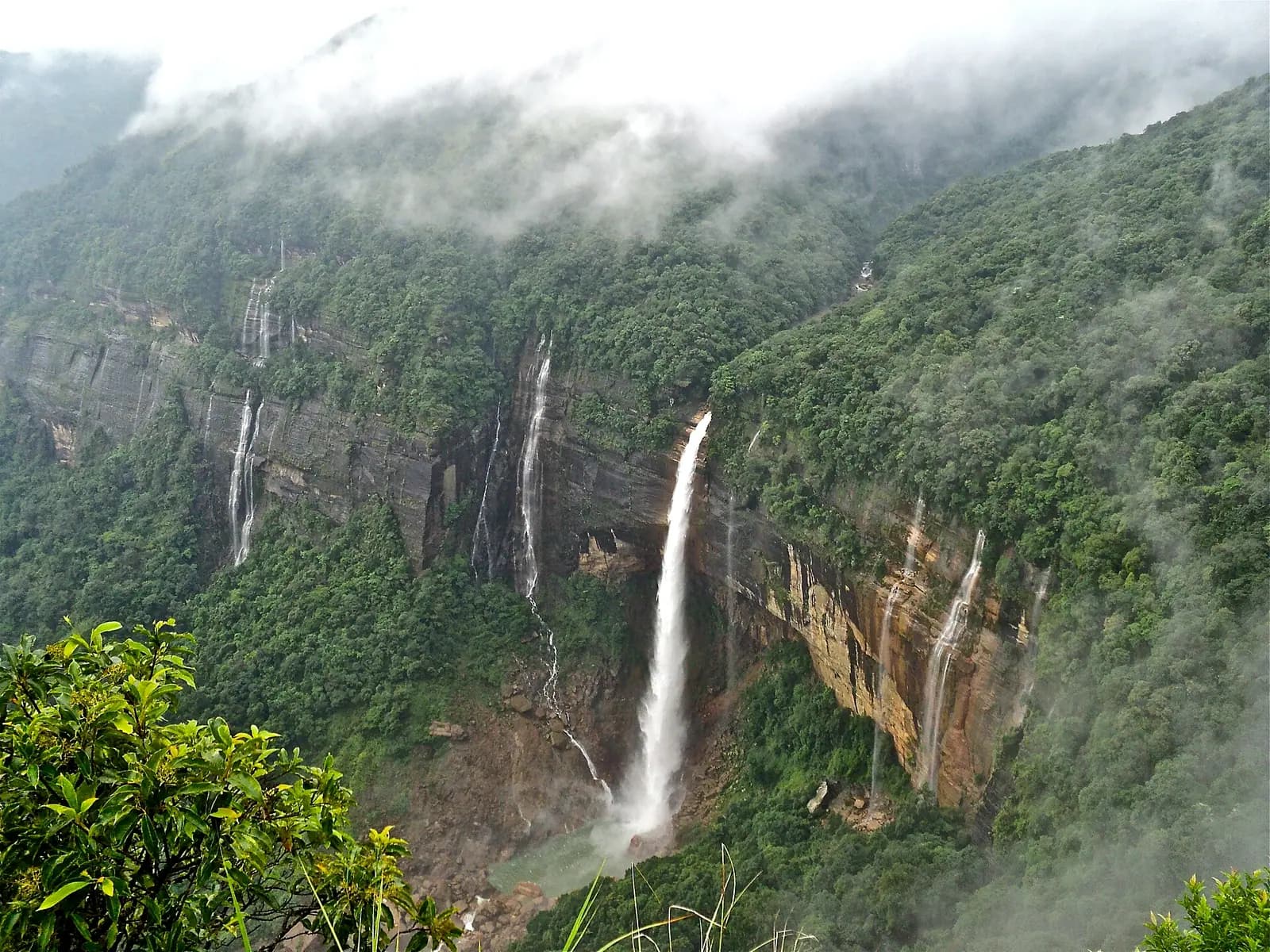 Nohkalikai Falls dropping into a forested gorge near Cherrapunji, Meghalaya