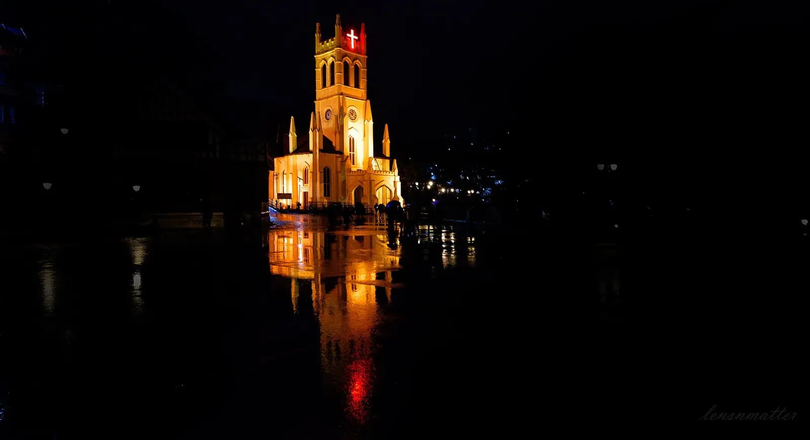 The yellow neo-Gothic facade of Christ Church on the Ridge in Shimla, Himachal Pradesh