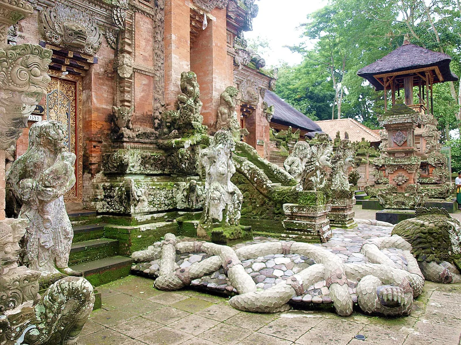 Mossy temple carvings in the Sacred Monkey Forest at Ubud, Bali